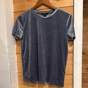 Forever 21 Small S Velour Velvet Tee T Shirt Blue Grey Soft Shiny